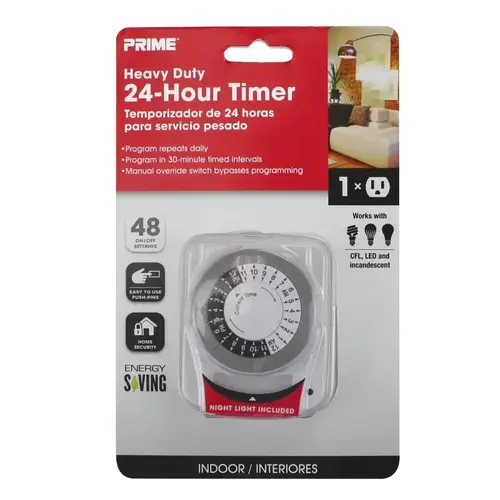 24 Hour Mechanical Timer with Nightlight and Grounded Outlet Indoor 125 V White White 24 Hour Mechanical Timer with Nightlight and Grounded Outlet Indoor 125 V White White