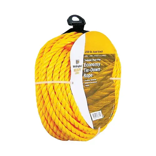 Tie-Down Rope 3/8" D X 50 ft. L Yellow Twisted Polypropylene Yellow Tie-Down Rope 3/8" D X 50 ft. L Yellow Twisted Polypropylene Yellow