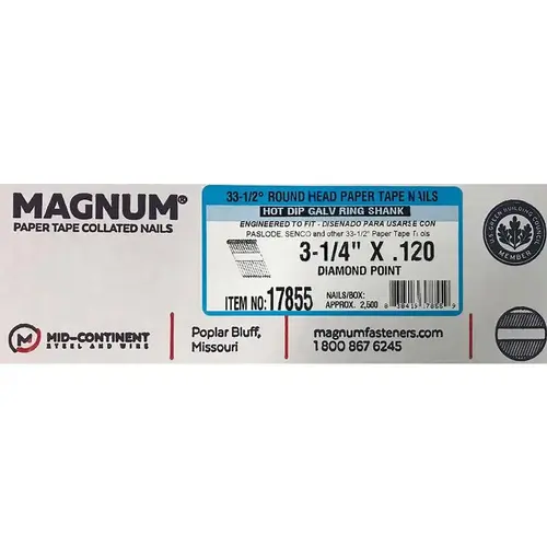 Nails 3-1/4" Angled Strip 33-1/2 deg Ring Shank Hot Dipped Galvanized Nails 3-1/4" Angled Strip 33-1/2 deg Ring Shank Hot Dipped Galvanized