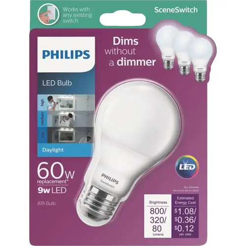 LED Bulb Scene Switch A19 E26 (Medium) Daylight 60 W Frosted