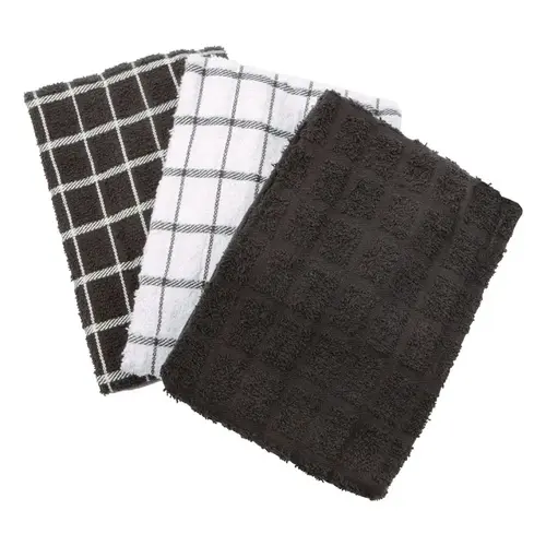 Kitchen Towel Black Cotton Check Black - pack of 3