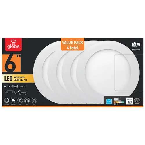 Recessed Lighting Kit Ultra Slim Energy Star White 6" W Aluminum LED 12 W White Recessed Lighting Kit Ultra Slim Energy Star White 6" W Aluminum LED 12 W White