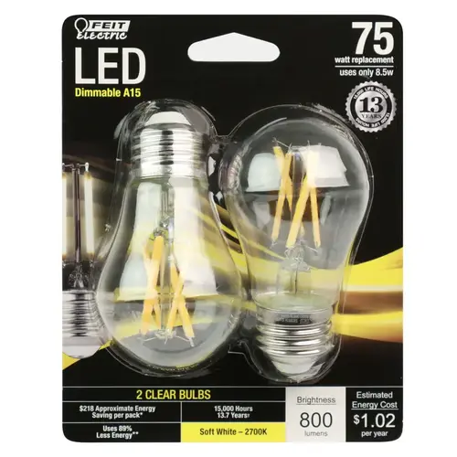 Filament LED Bulb A15 E26 (Medium) Soft White 75 W Clear Pair Filament LED Bulb A15 E26 (Medium) Soft White 75 W Clear Pair