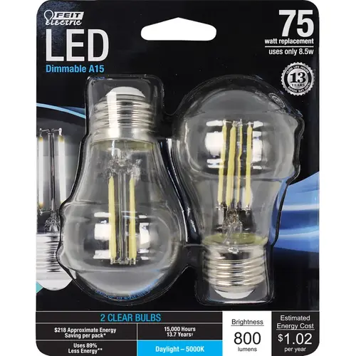 Filament LED Bulb A15 E26 (Medium) Daylight 75 W Clear Pair Filament LED Bulb A15 E26 (Medium) Daylight 75 W Clear Pair