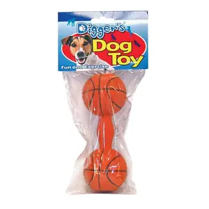 Boss Pet 52531 Squeaky Dog Toy Digger's Orange Basketball Dumb Bell Latex Large Orange