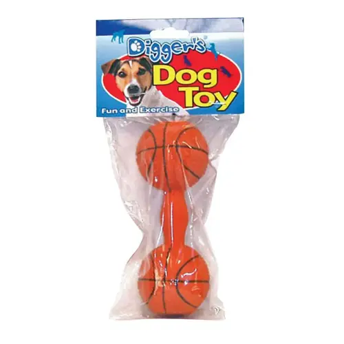 Squeaky Dog Toy Digger's Orange Basketball Dumb Bell Latex Large Orange