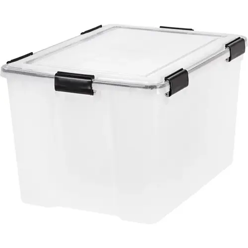 Storage Tote WEATHERTIGHT 14.5" H X 17.75" W X 23.6" D Stackable Clear - pack of 4 Storage Tote WEATHERTIGHT 14.5" H X 17.75" W X 23.6" D Stackable Clear - pack of 4
