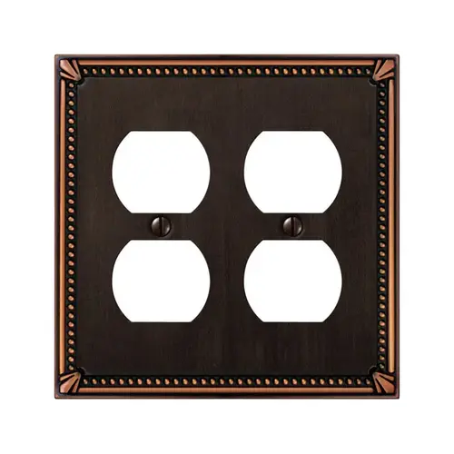Wall Plate Imperial Bead Aged Bronze Bronze 2 gang Die-Cast Metal Duplex Outlet Aged Bronze Wall Plate Imperial Bead Aged Bronze Bronze 2 gang Die-Cast Metal Duplex Outlet Aged Bronze