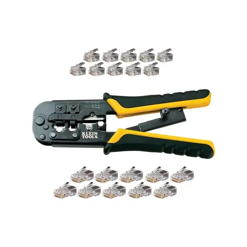 Cable Tools & Kits; Tool Type: Cable Installation Kit ; Number Of Pieces: 21 ; Includes: VDV226-011 Ratcheting Modular Crimper/Stripper; VDV826-628 (10) Telephone Plugs - RJ11 - 6P6C, (10) Modular Data Plugs - RJ45 - CAT5e ; UNSPSC Code: 43222814 Cable Tools & Kits; Tool Type: Cable Installation Kit ; Number Of Pieces: 21 ; Includes: VDV226-011 Ratcheting Modular Crimper/Stripper; VDV826-628 (10) Telephone Plugs - RJ11 - 6P6C, (10) Modular Data Plugs - RJ45 - CAT5e ; UNSPSC Code: 43222814