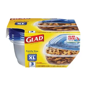 GLAD 70129 104 Oz. Clear Square Family Size Container (3-Pack)