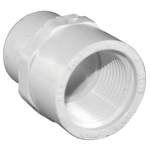 Pipe Adapter Schedule 40 1/2" Socket X 3/4" D FPT PVC White Pipe Adapter Schedule 40 1/2" Socket X 3/4" D FPT PVC White