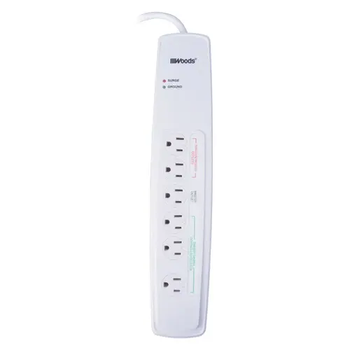 Surge Protector Woods 3 ft. L 6 outlets Smart-Enabled White 1780 J White