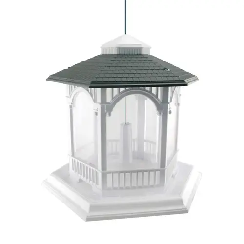Bird Feeder Wild Bird 10 lb Plastic Deluxe Gazebo 6 ports White