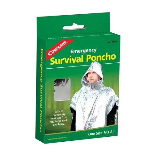 Emergency Survival Poncho, Metallized Aluminum/Polyethylene Silver Emergency Survival Poncho, Metallized Aluminum/Polyethylene Silver