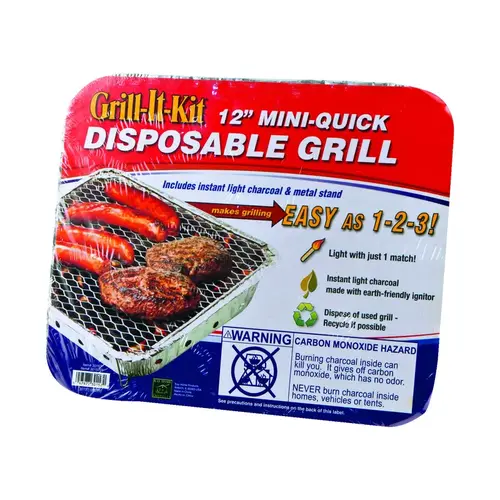 Disposable Grill 12" Grill-It-Kit Charcoal Silver Silver