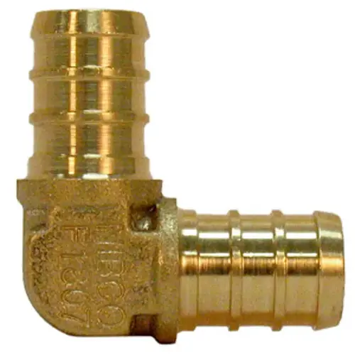 3/8 In. x 3/8 In. Barb 90 Deg. Brass PEX Elbow (1/4 Bend) 3/8 In. x 3/8 In. Barb 90 Deg. Brass PEX Elbow (1/4 Bend)
