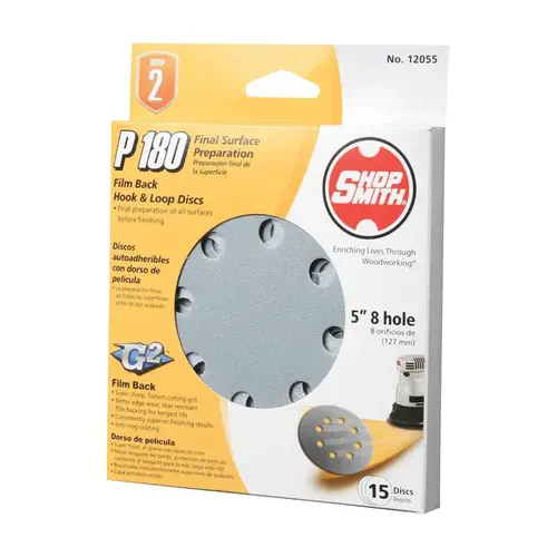 Sanding Disc 5" Aluminum Oxide Hook and Loop 180 Grit Fine
