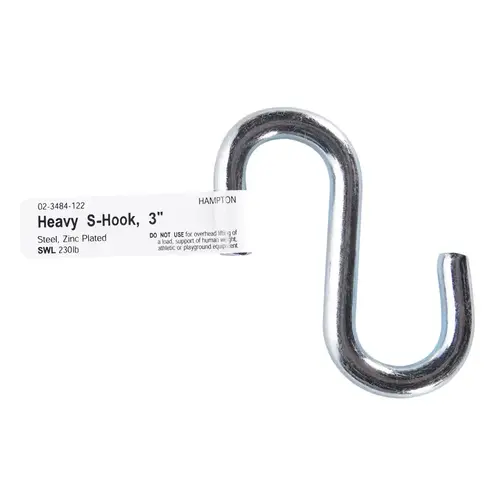 S-Hook Small Zinc-Plated Silver Steel 3" L 230 lb Zinc-Plated - pack of 20 S-Hook Small Zinc-Plated Silver Steel 3" L 230 lb Zinc-Plated - pack of 20