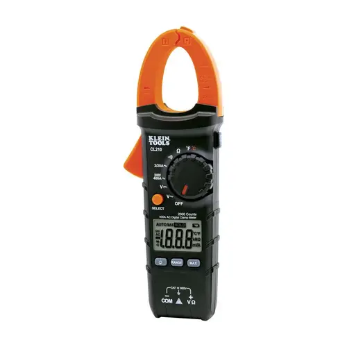 Auto Ranging Clamp Meter: CAT III & CAT IV, 1.61" Jaw, Clamp On Jaw Black/Orange