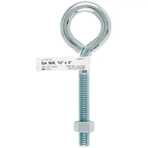 Eyebolt 1/2" S X 6" L Zinc-Plated Steel Nut Included Zinc-Plated - pack of 5 Eyebolt 1/2" S X 6" L Zinc-Plated Steel Nut Included Zinc-Plated - pack of 5