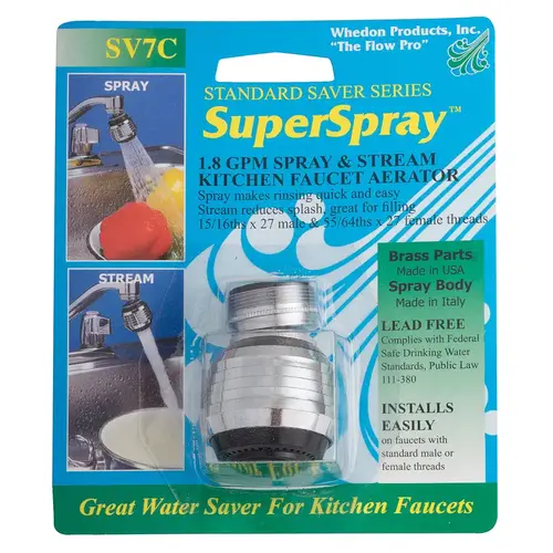 Swivel Sprayrator SuperSpray Dual Thread 15/16"- 27M x 55/64"-27F Chrome Plated Chrome Plated