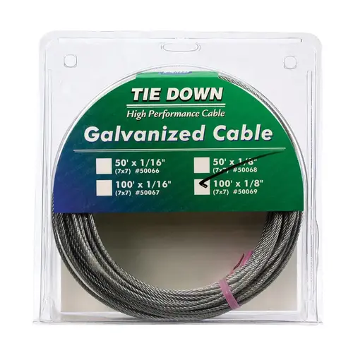 Aircraft Cable Galvanized Galvanized Steel 1/8" D X 100 ft. L Galvanized Aircraft Cable Galvanized Galvanized Steel 1/8" D X 100 ft. L Galvanized