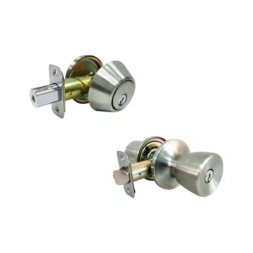 Entry Knob and Single Cylinder Deadbolt Tulip Satin Stainless Steel Right Handed Satin Stainless Steel