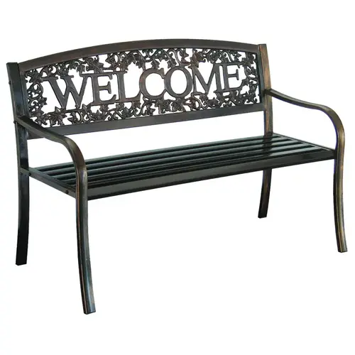 Leigh Country Welcome Bench, 50-1/2 in W, 25 in D, 34 in H, Steel Seat, Steel Frame Leigh Country Welcome Bench, 50-1/2 in W, 25 in D, 34 in H, Steel Seat, Steel Frame