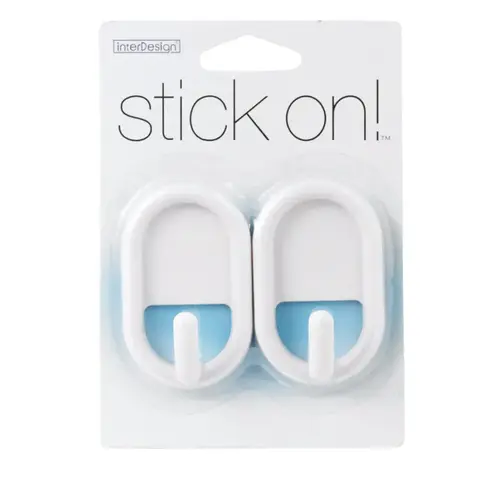 Hook 3/4" L White Plastic Small stick on! 0.2 lb. cap. White Pair