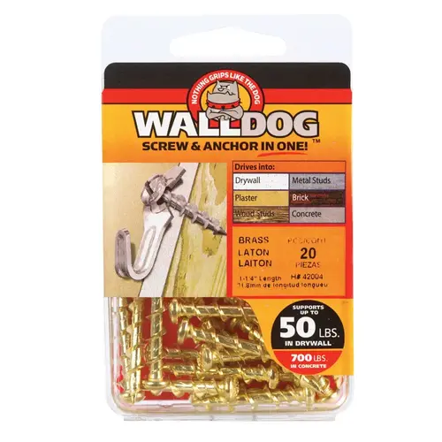 Walldog Screw & Anchor 3/16" D X 1-1/4" L Brass Pan Head - pack of 10 Walldog Screw & Anchor 3/16" D X 1-1/4" L Brass Pan Head - pack of 10