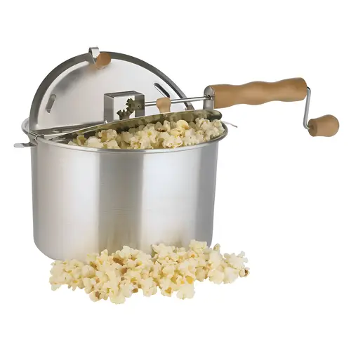 Stove Top Popcorn Popper Aluminum 16.5" 6 qt Silver Silver