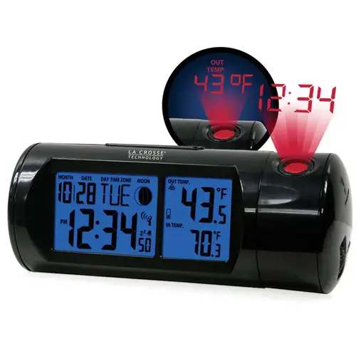 Projection Alarm Clock 7.1" Black Digital Plug-In Black Projection Alarm Clock 7.1" Black Digital Plug-In Black