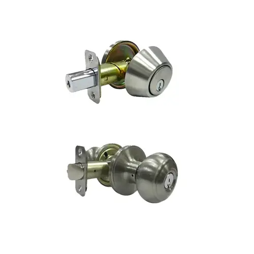 Entry Knob and Single Cylinder Deadbolt Fancy Mushroom Satin Nickel Right Handed Satin Nickel Entry Knob and Single Cylinder Deadbolt Fancy Mushroom Satin Nickel Right Handed Satin Nickel