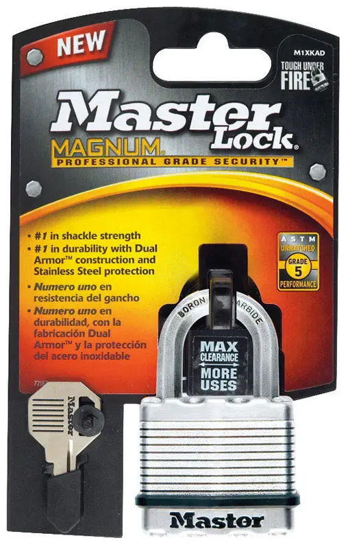 Master Lock Padlock Magnum 1-9/16 H X 1-3/4 W X 1-3/4 L Steel Dual Ball Bearing Locking Silver M1XKADCCSEN Master Lock Padlock Magnum 1-9/16 H X 1-3/4 W X 1-3/4 L Steel Dual Ball Bearing Locking Silver M1XKADCCSEN