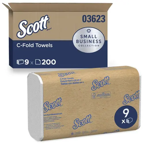 C-Fold Paper Towel, White, 10.125 in W x 13.15 in L, 200 Sheets/PK, 9 EA/CT