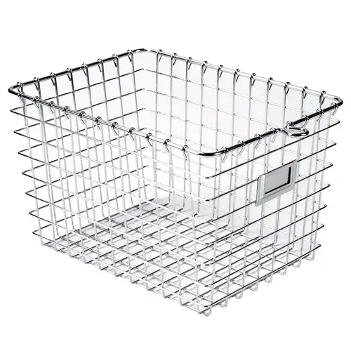 Storage Basket 12.25" L X 9.25" W X 8" H Silver Chrome-Plated