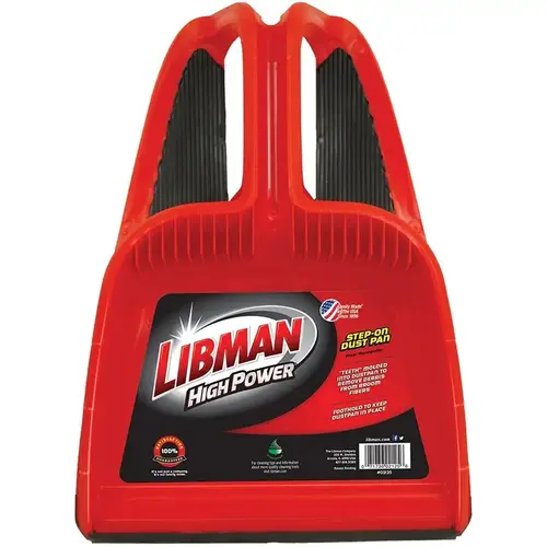Large Capacity High-Power Step-On Dustpan, 17-3/4 in L, 12 in W, Santoprene Rubber, Black/Red