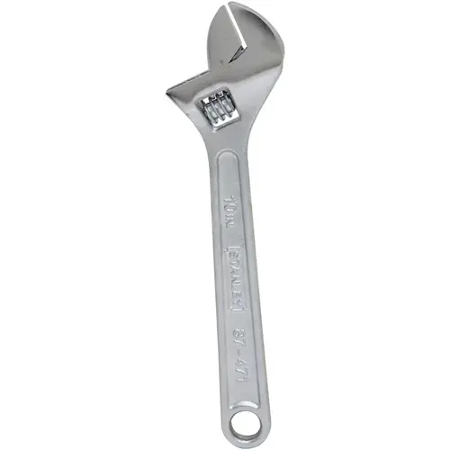 Adjustable Wrench, 10 in OAL, 1-2/11 in Jaw, Steel, Chrome, Plain-Grip Handle Adjustable Wrench, 10 in OAL, 1-2/11 in Jaw, Steel, Chrome, Plain-Grip Handle